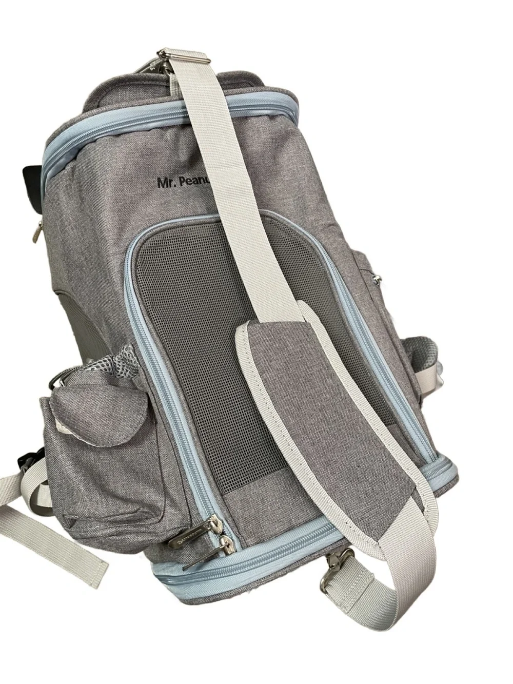 Mr. Peanuts Gray & Blue Convertible Small Pet Backpack & Crossbody Bag -Fleece